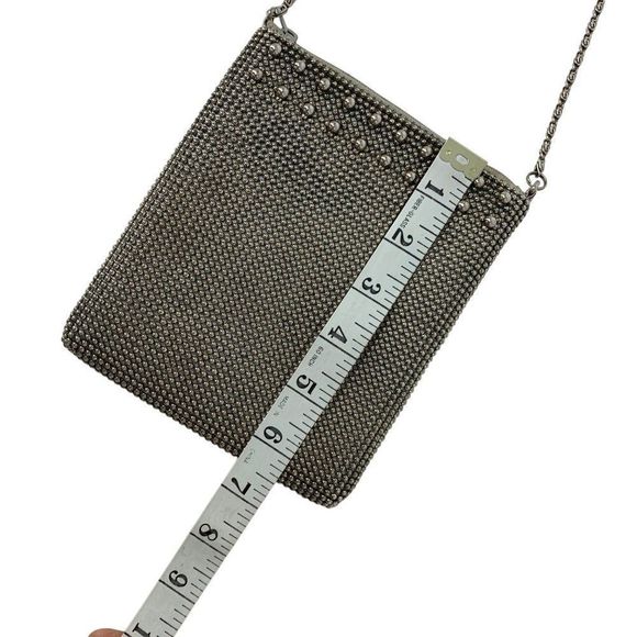 Silver Mesh Crossbody Womens Bag Silver Bead Mesh  Chain Strap 6.5" x 5.5" 4081 - Picture 5 of 6